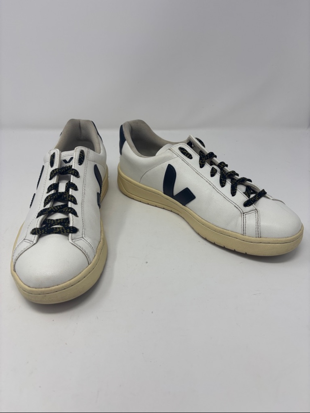 White Leather Sneakers with Navy Accent - Casual shoes 40